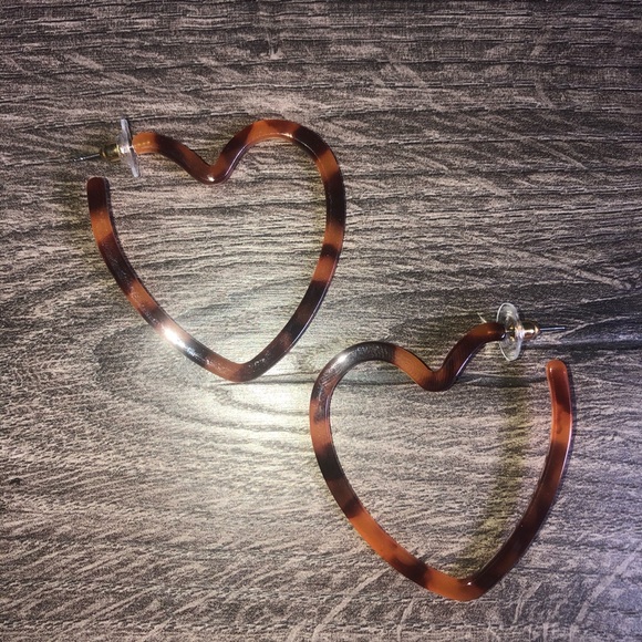 Acetate Heart Shaped Hoop Tortoise Earrings Brown - Picture 2 of 5